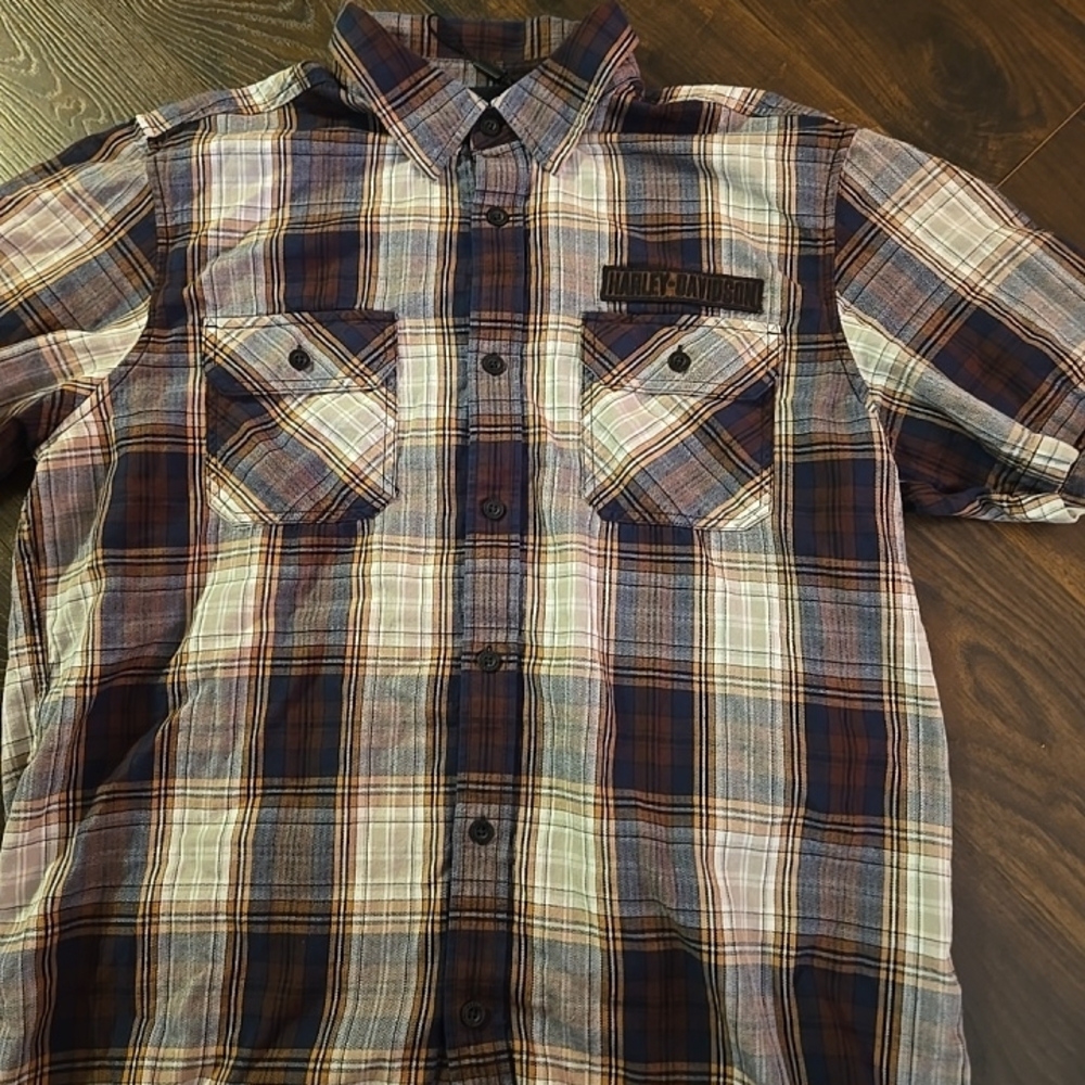 Harley-Davidson Men's Brown Plaid Button-Up Shirt